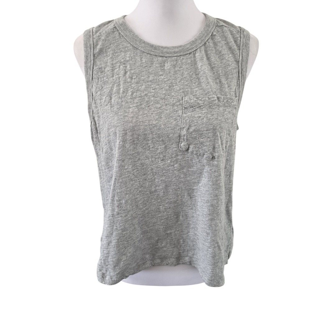 Evereve Gray Pocket Tank Top Size Large 100% Cotton Muscle Tee Casual Basic